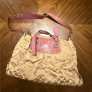 Coach Signature Khaki & Mauve Satchel (Shoulder/Crossbody)
